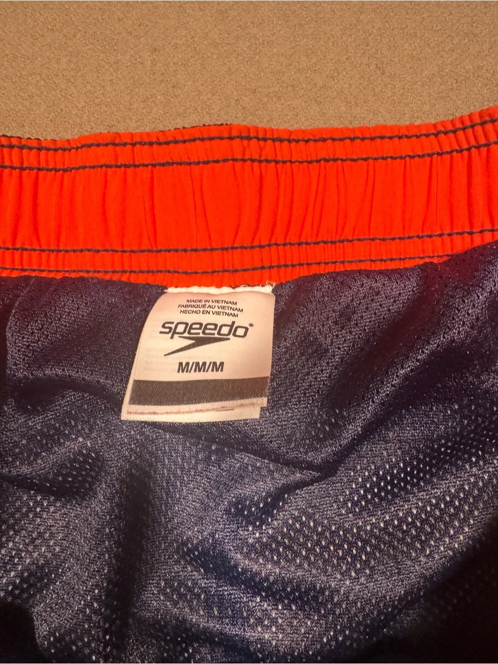 Men's Striped Swim Trunks with Orange Drawstring Speedo medium